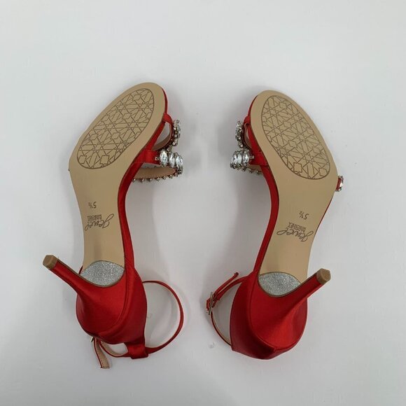Jewel Badgley Mischka Melania red satin rhinestone crystal sandal heel new 5.5 - Picture 9 of 9